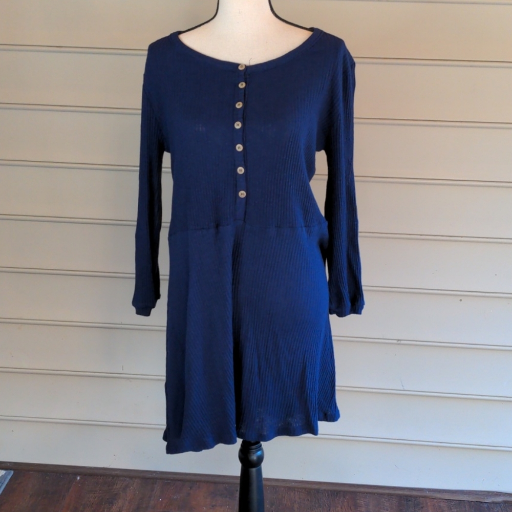 NWT Blu Pepper Ribbed Navy Shift Henley Dress - Picture 2 of 6